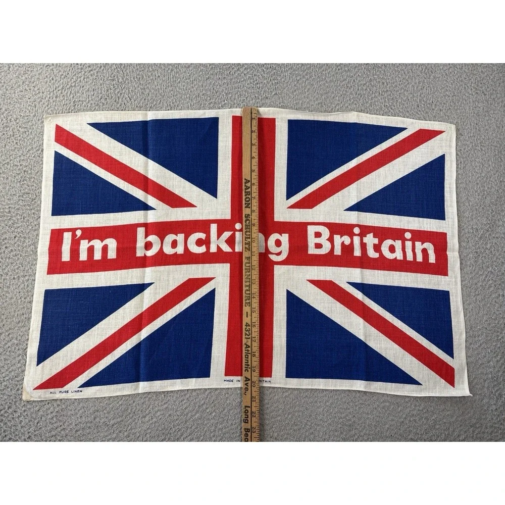 Vintage‎ I'm Backing Britain Tea Towel MCM Kitsch Wall Hanging Union Jack 1960s